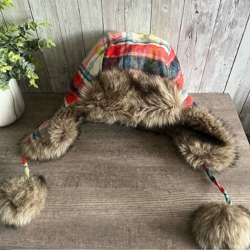 Hollister Flannel Plaid Hat with Faux Fur Ear Covering Cousin Eddie Y2K  Unisex